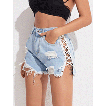 Load image into Gallery viewer, &quot;Lace Work&quot; Denim Shorts
